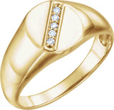 14K Gold Round Natural Diamond Oval Signet Ring II - Yellow Gold