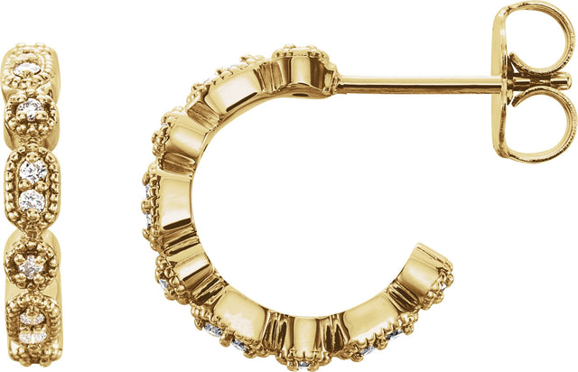 14K Gold Round Natural Diamond Accented Hoop Earrings – 1-1.1mm Stones - Yellow Gold