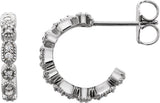 Platinum Round Natural Diamond Accented Hoop Earrings – 1-1.1mm Stones