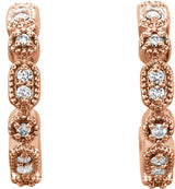 14K Gold Round Natural Diamond Accented Hoop Earrings – 1-1.1mm Stones - Rose Gold - view 2