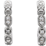 Platinum Round Natural Diamond Accented Hoop Earrings – 1-1.1mm Stones - view 2