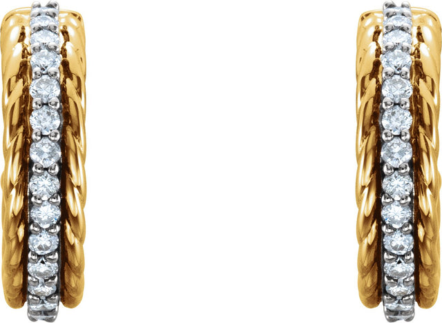 14K Gold Round Natural Diamond Accented Rope Hoop Earrings - Two-Tone - view 2