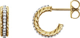 14K Gold Round Natural Diamond Accented Rope Hoop Earrings - Two-Tone