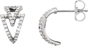 Platinum Round Natural Diamond Geometric Hoop Earrings