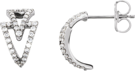 14K Gold Round Natural Diamond Geometric Hoop Earrings III - White Gold