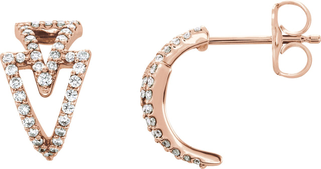 14K Gold Round Natural Diamond Geometric Hoop Earrings III - Rose Gold