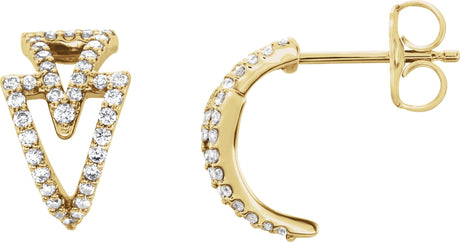 14K Gold Round Natural Diamond Geometric Hoop Earrings III - Yellow Gold