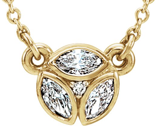 14K Gold Marquise Natural Diamond Cluster Necklace - Yellow Gold