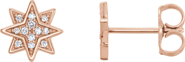 14K Gold Round Natural Diamond Accented Star Earrings II - Rose Gold
