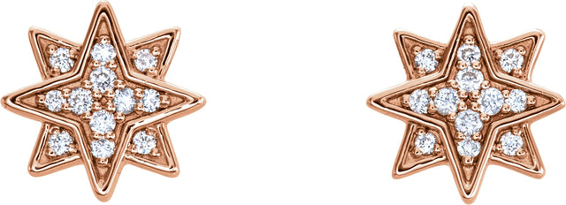 14K Gold Round Natural Diamond Accented Star Earrings II - Rose Gold - view 2