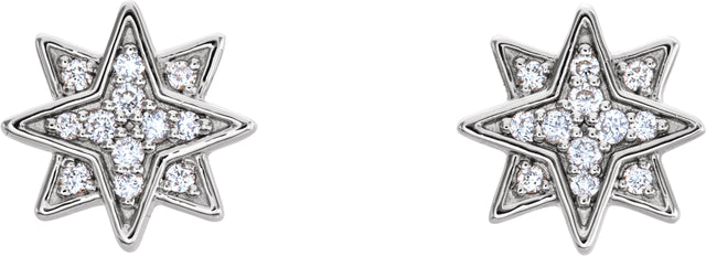 14K Gold Round Natural Diamond Accented Star Earrings II - White Gold - view 2