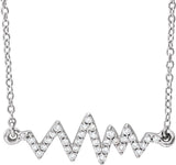 14K Gold Round Natural Diamond Heartbeat Necklace - White Gold