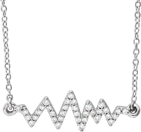 14K Gold Round Natural Diamond Heartbeat Necklace - White Gold