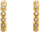14K Gold Round Natural Diamond Accented Hoop Earrings – 1-1.2mm Stones - Yellow Gold - view 2