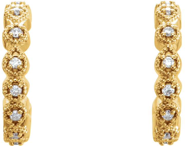 14K Gold Round Natural Diamond Accented Hoop Earrings – 1-1.2mm Stones - Yellow Gold - view 2