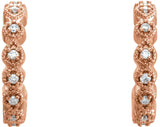 14K Gold Round Natural Diamond Accented Hoop Earrings – 1-1.2mm Stones - Rose Gold - view 2