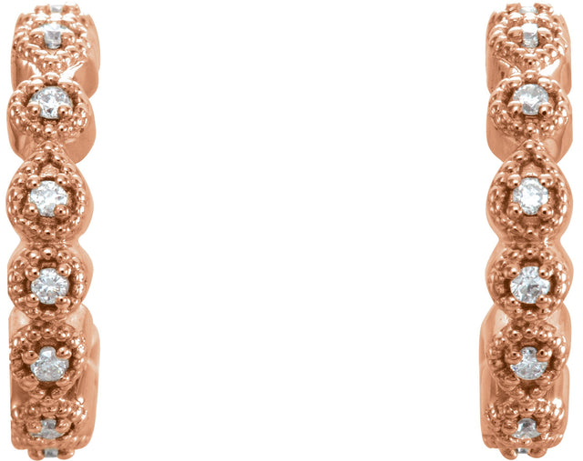 14K Gold Round Natural Diamond Accented Hoop Earrings – 1-1.2mm Stones - Rose Gold - view 2