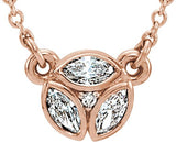 14K Gold Marquise Natural Diamond Cluster Necklace - Rose Gold