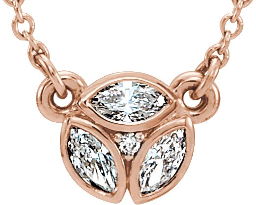 14K Gold Marquise Natural Diamond Cluster Necklace - Rose Gold