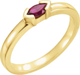 14K Gold Emerald Natural Pink Tourmaline Half-Bezel Family Stackable Ring - Yellow Gold