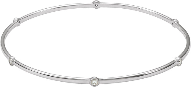 14K Gold Round Lab-Grown Diamond Bezel-Set Bangle Bracelet - White Gold