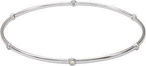 14K Gold Round Natural Diamond Bezel-Set Bangle Bracelet - White Gold