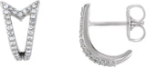 14K Gold Round Natural Diamond Geometric J-Hoop Earrings – 0.8mm Stones - White Gold