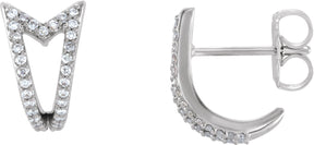Platinum Round Natural Diamond Geometric J-Hoop Earrings – 0.8mm Stones