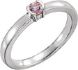 14K Gold Round Natural Pink Tourmaline Half-Bezel Family Stackable Ring - White Gold