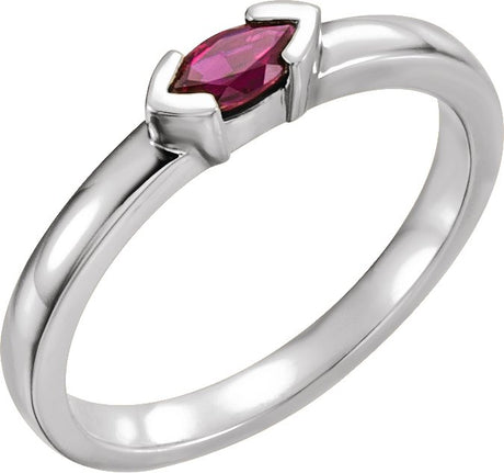 14K Gold Emerald Natural Pink Tourmaline Half-Bezel Family Stackable Ring - White Gold