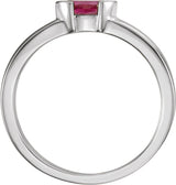 14K Gold Emerald Natural Pink Tourmaline Half-Bezel Family Stackable Ring - White Gold - view 2