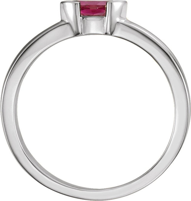 14K Gold Emerald Natural Pink Tourmaline Half-Bezel Family Stackable Ring - White Gold - view 2