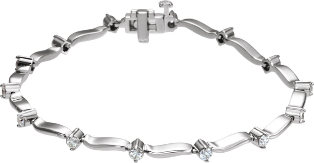 14K Gold Round Natural Diamond Line Bracelet XIII - White Gold