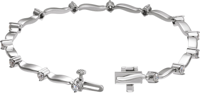 14K Gold Round Natural Diamond Line Bracelet XIII - White Gold - view 2
