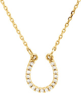14K Gold Round Natural Diamond Horseshoe Necklace - Yellow Gold