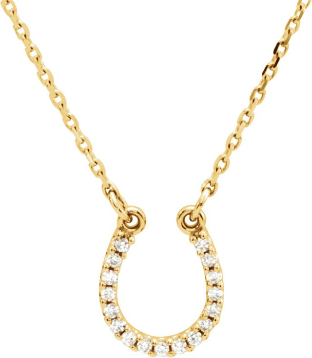 14K Gold Round Natural Diamond Horseshoe Necklace - Yellow Gold