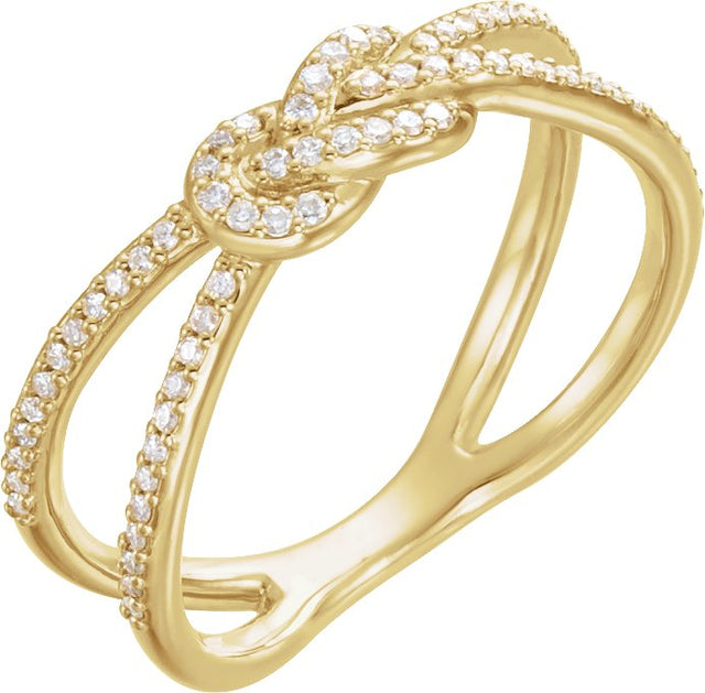 14K Gold Round Natural Diamond Accented Knot Ring - Yellow Gold