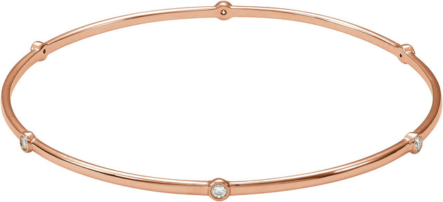 14K Gold Round Lab-Grown Diamond Bezel-Set Bangle Bracelet - Rose Gold