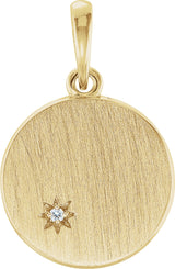 14K Gold Round Natural Diamond Engravable Starburst Necklace or Pendant - Yellow Gold