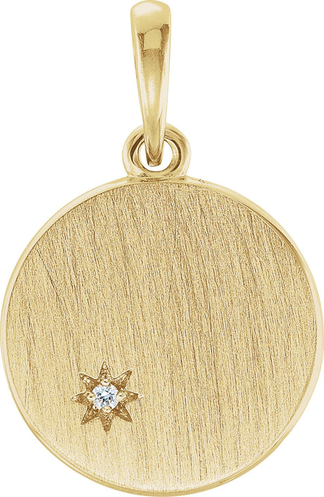 14K Gold Round Natural Diamond Engravable Starburst Necklace or Pendant - Yellow Gold