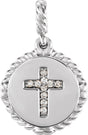 14K Gold Round Natural Diamond Accented Cross Disc Necklace or Pendant - White Gold