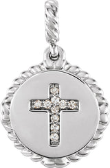 Platinum Round Natural Diamond Accented Cross Disc Necklace or Pendant