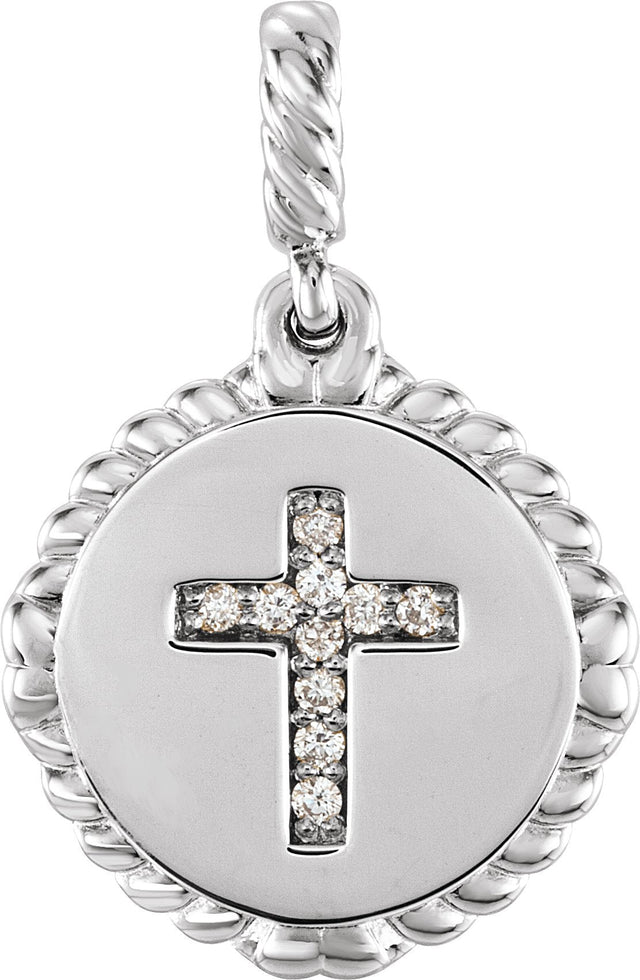 Platinum Round Natural Diamond Accented Cross Disc Necklace or Pendant