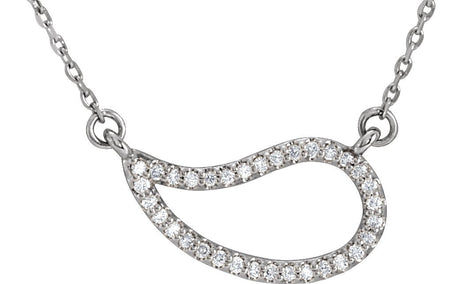 14K Gold Accented Paisley Necklace - White Gold