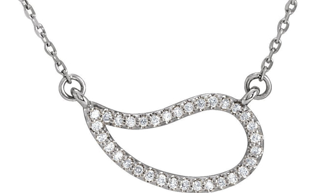 14K Gold Accented Paisley Necklace - White Gold