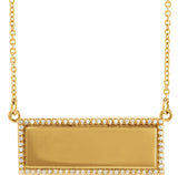 14K Gold Round Natural Diamond Engravable Bar Necklace - Yellow Gold