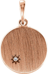 14K Gold Round Natural Diamond Engravable Starburst Necklace or Pendant - Rose Gold