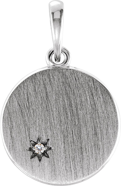 14K Gold Round Natural Diamond Engravable Starburst Necklace or Pendant - White Gold