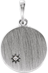 Platinum Round Natural Diamond Engravable Starburst Necklace or Pendant