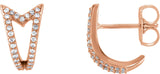 14K Gold Round Natural Diamond Geometric J-Hoop Earrings – 0.8mm Stones - Rose Gold